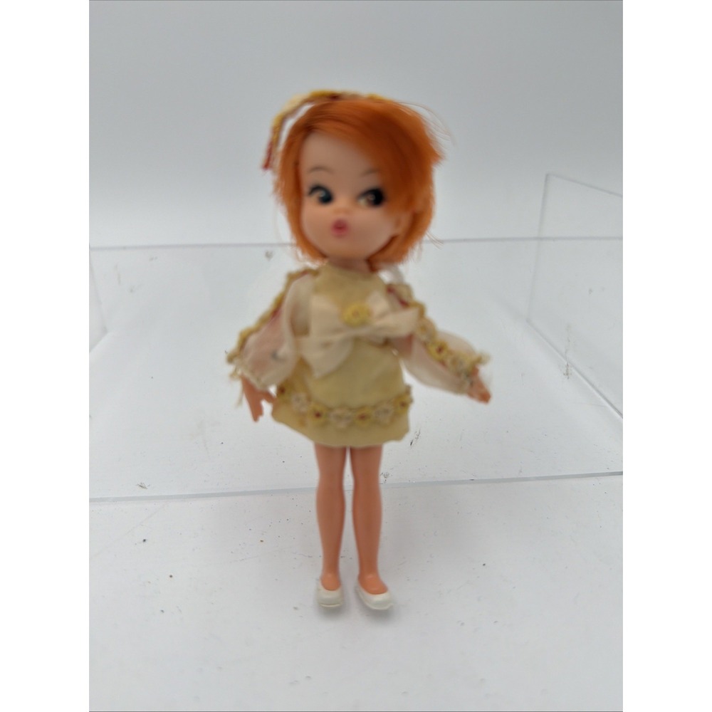 Vintage 1967 Hasbro 4" Dolly Darling Honey #8533 With Dress And Headband
